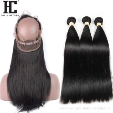 Straight Hair Bundles With 360 Frontal Non-Remy Human Hair Bundles With Closure Brazilian Hair Weave Bundles With Closure